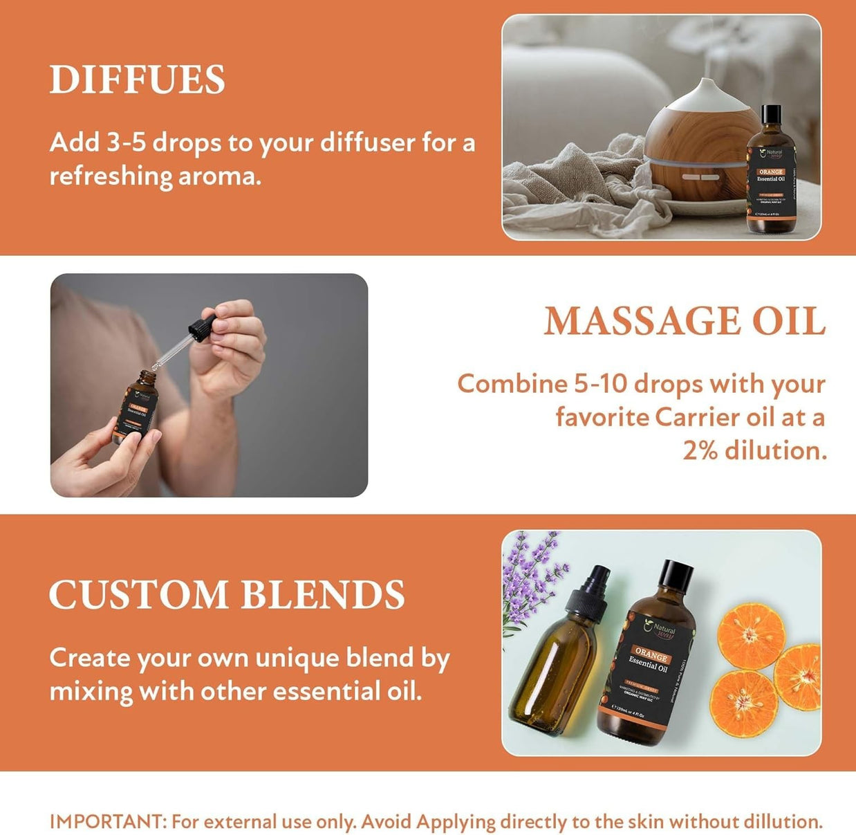Orange Essential Oil | Premium Grade Essential & Massage Oils 4 Fl Oz (120 Ml)