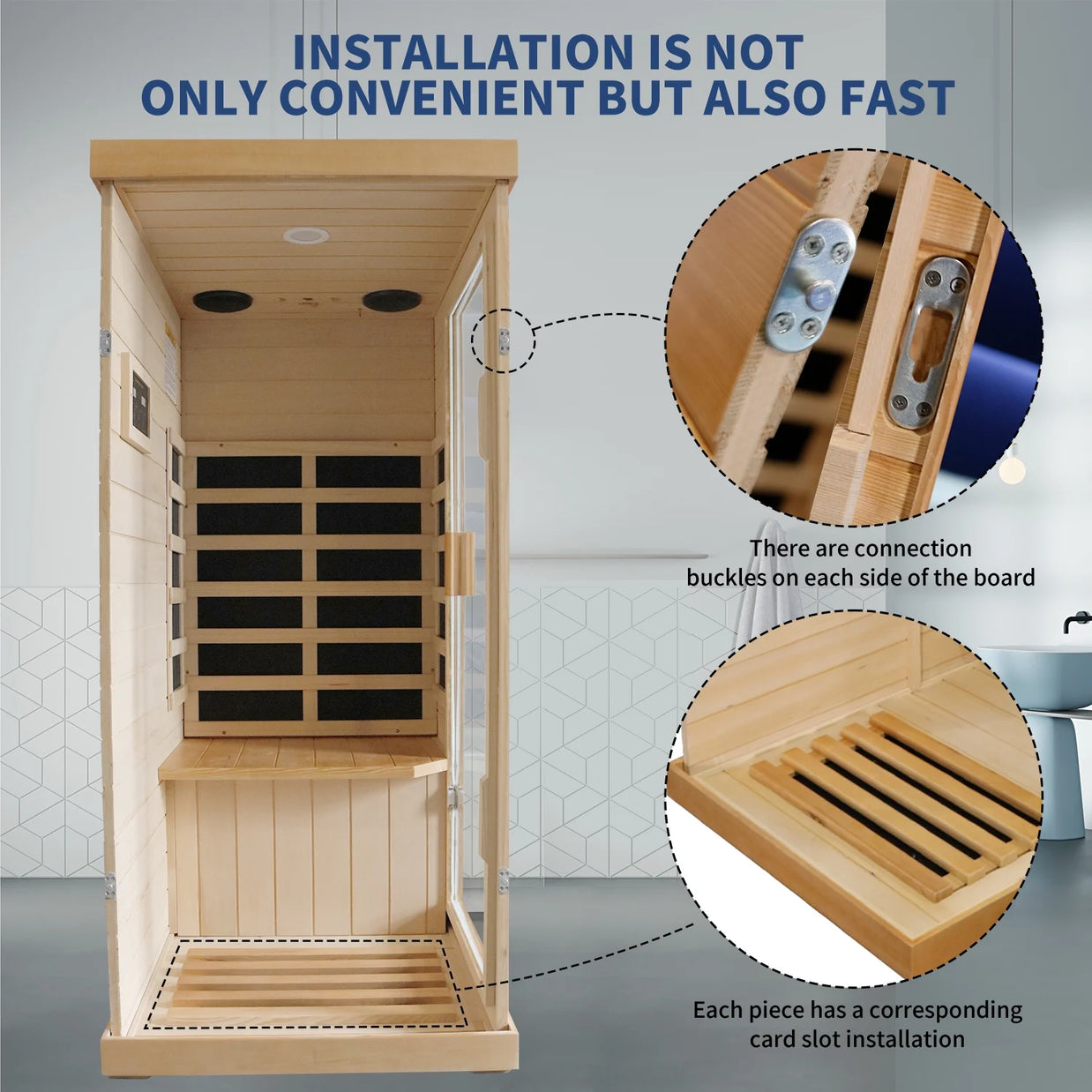 800W Far Infrared Sauna with Carbon Heaters, Canadian Hemlock Wood, Indoor Use