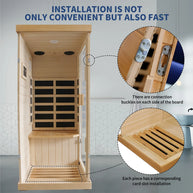 800W Far Infrared Sauna with Carbon Heaters, Canadian Hemlock Wood, Indoor Use