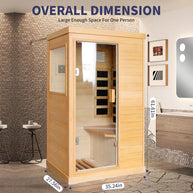 800W Far Infrared Sauna with Carbon Heaters, Canadian Hemlock Wood, Indoor Use