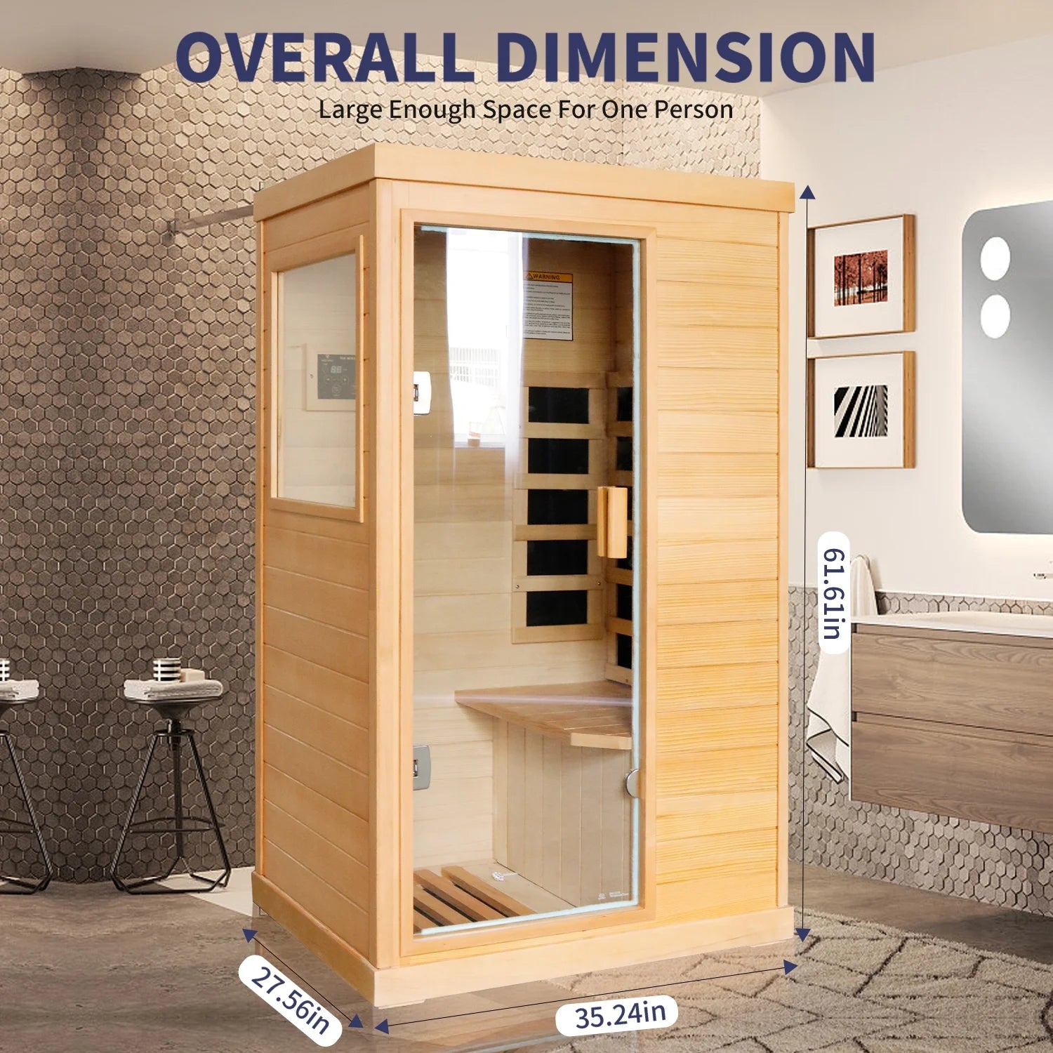 800W Far Infrared Sauna with Carbon Heaters, Canadian Hemlock Wood, Indoor Use