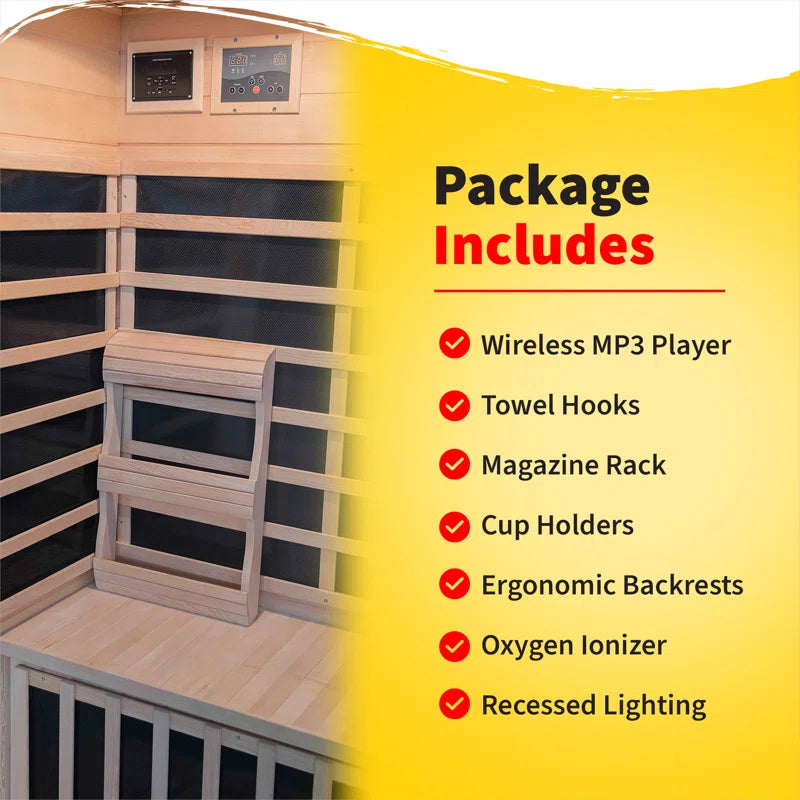 2-Person Hemlock Infrared Sauna with 6 Carbon Heaters