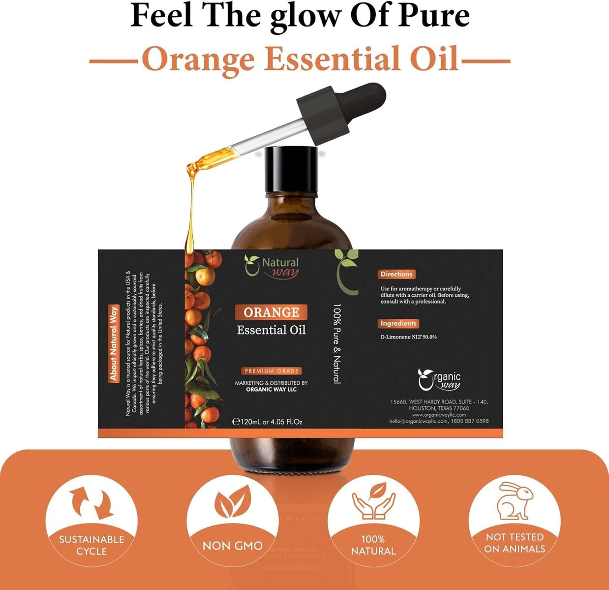 Orange Essential Oil | Premium Grade Essential & Massage Oils 4 Fl Oz (120 Ml)